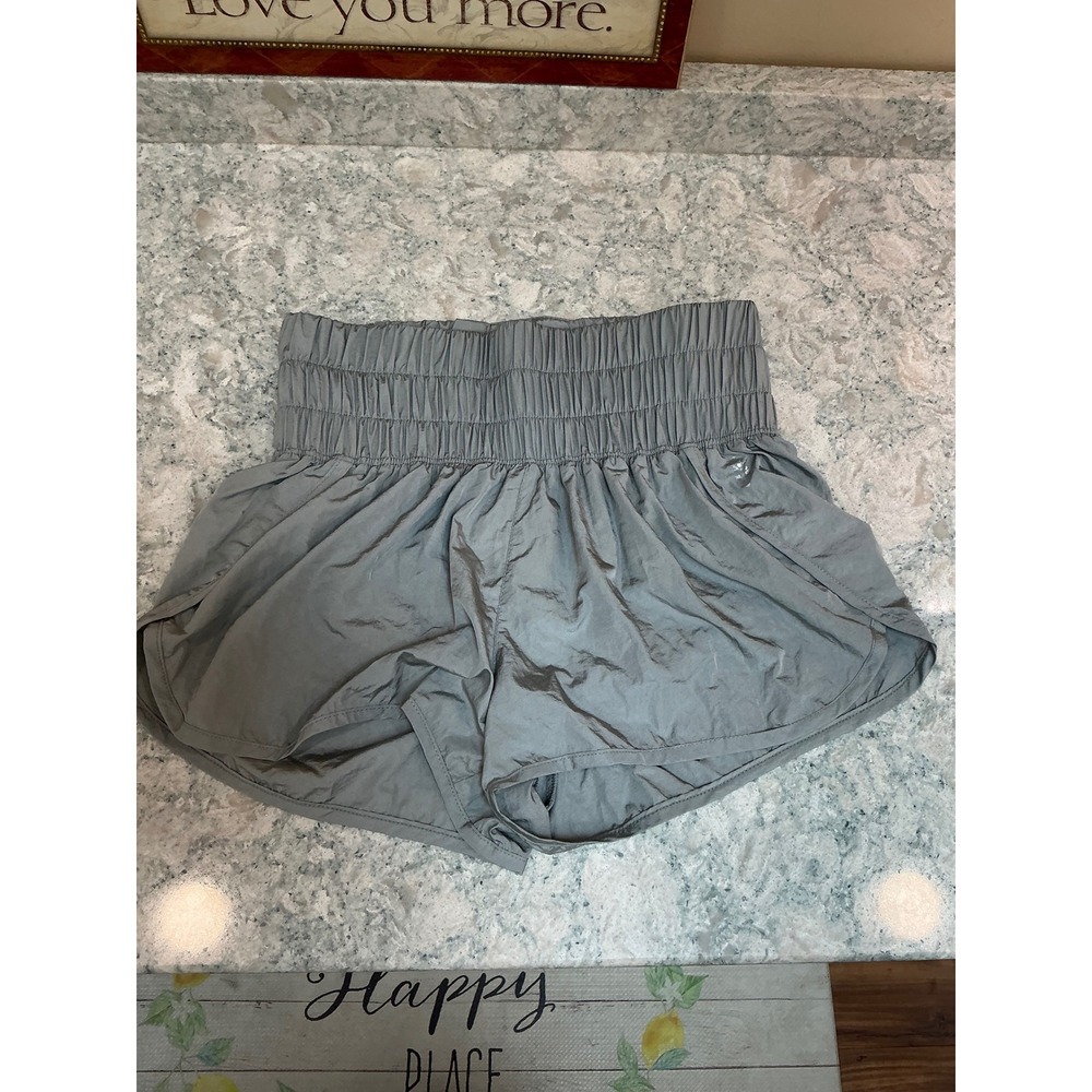 Free People Movement The Way Home Shorts Medium Grey Smocked High Rise Running